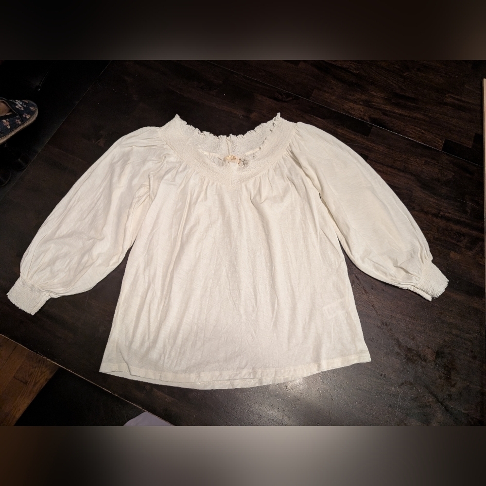Nation LTD Off The Shoulder Puff Sleeve Blouse, Womens M, Cream